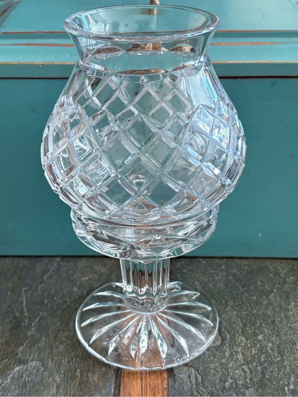 Vtg Block Casablanca Lead Crystal Hurricane Fairy Lamp Candle Holder 2pc Signed